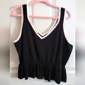 Express Black Knit Peplum Tank White Trim